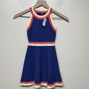Pink‎ Thread Girls Knit Dress 6 6X Blue Rainbow Stripe Skater Neiman Marcus $142